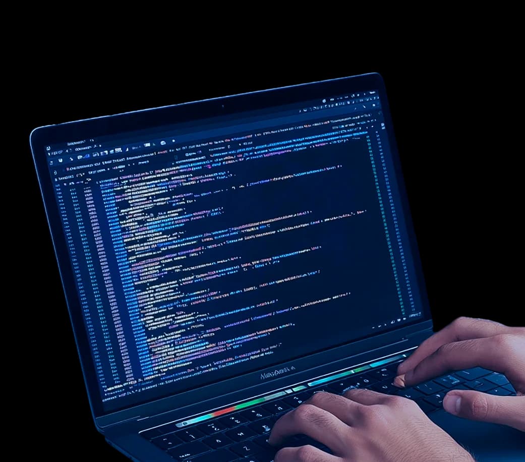 Persona usando un portátil con código en pantalla